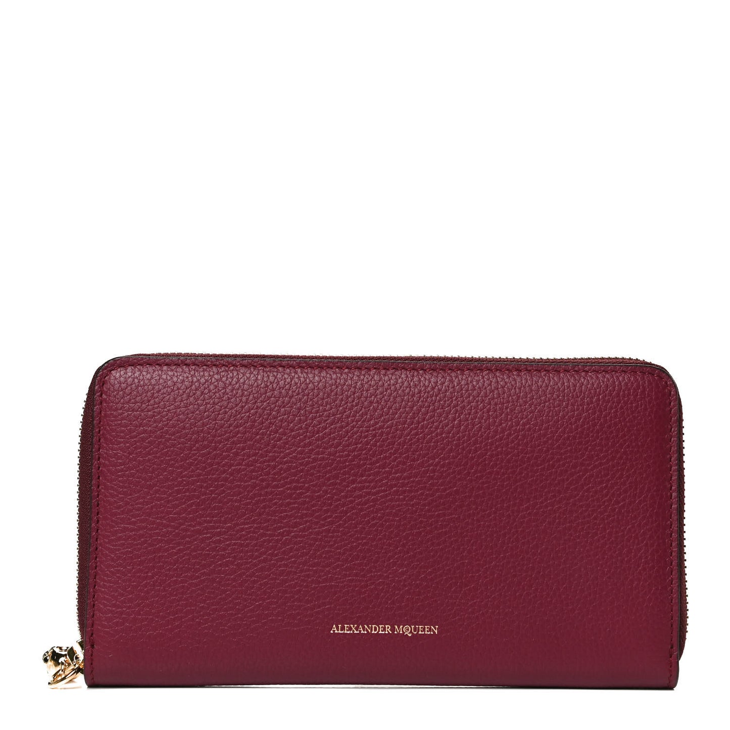 Pebbled Calfskin Skull Continental Zip Wallet Oxblood