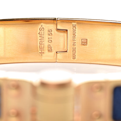 Hermes Lizard Charniere Cuir Narrow Hinged Bracelet M Bleu Saphire 4 of 6