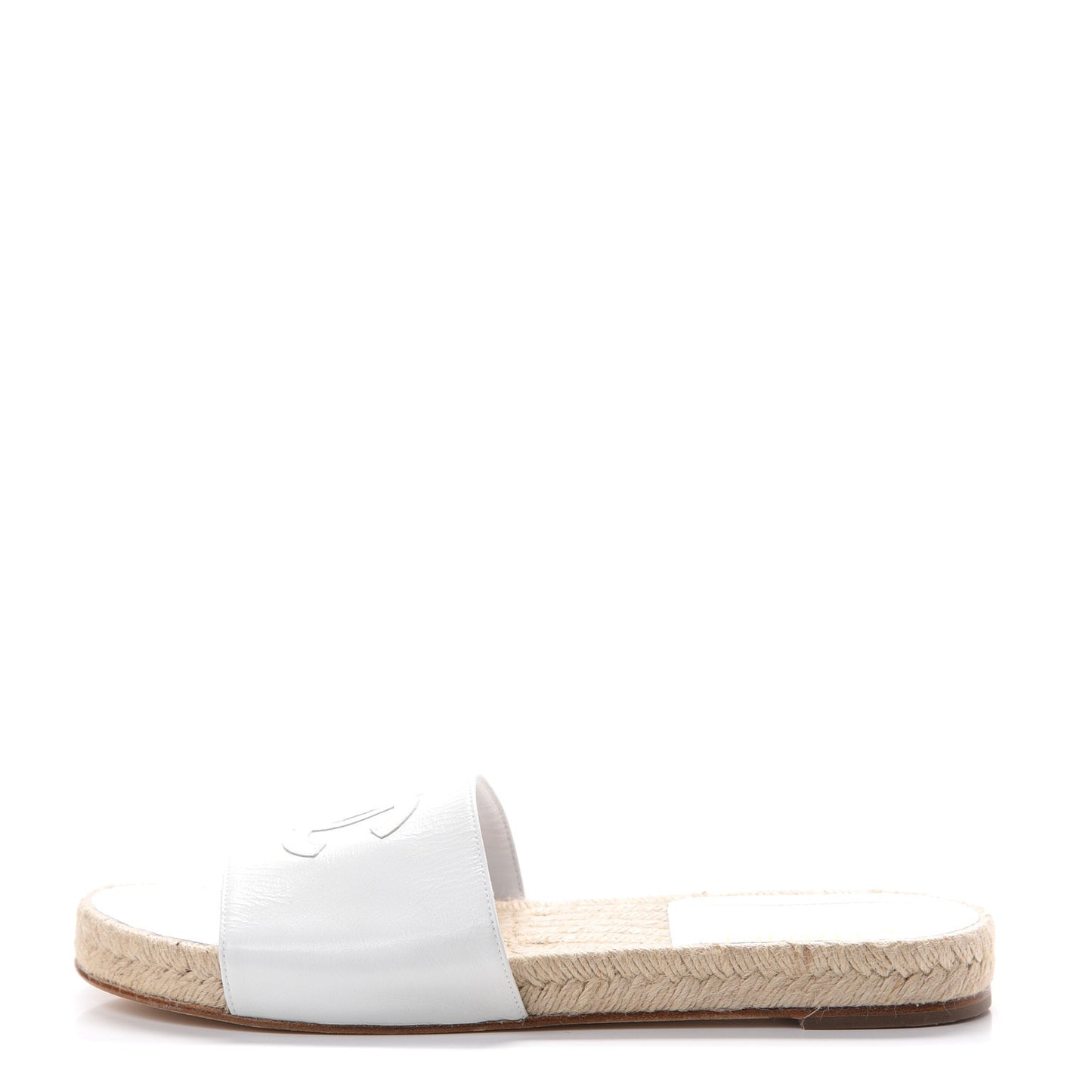 Calfskin CC Espadrille Slip On Sandals 41 White