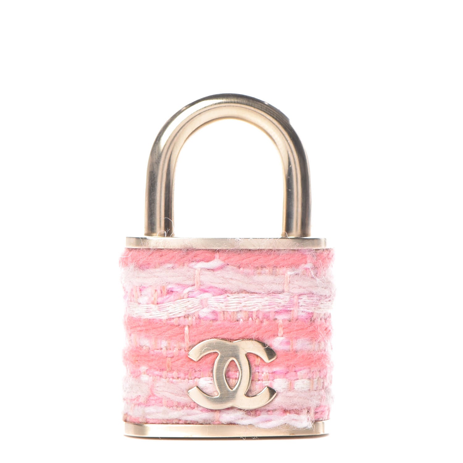 Chanel Tweed CC Oversized Padlock Pin Brooch Pink Gold 1 of 5