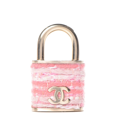 Chanel Tweed CC Oversized Padlock Pin Brooch Pink Gold 1 of 5