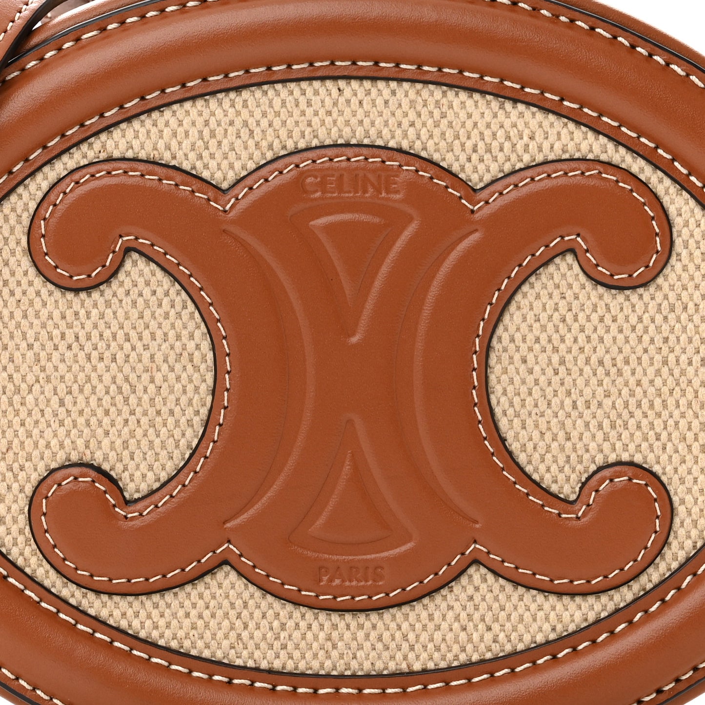 Canvas Calfskin Cuir Small Triomphe Oval Crossbody Purse Natural Tan