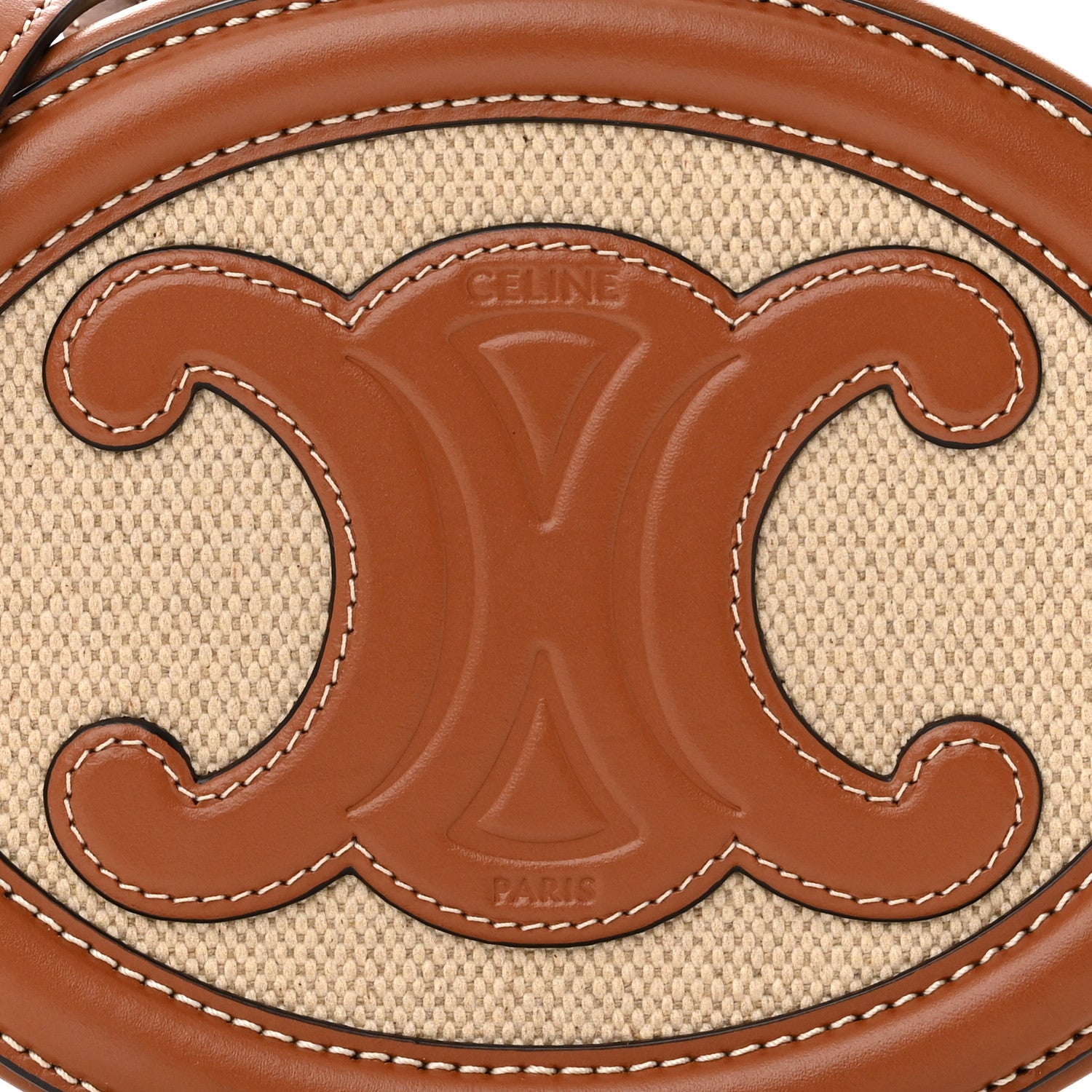 Celine Canvas Calfskin Cuir Small Triomphe Oval Crossbody Purse Natural Tan 9 of 12