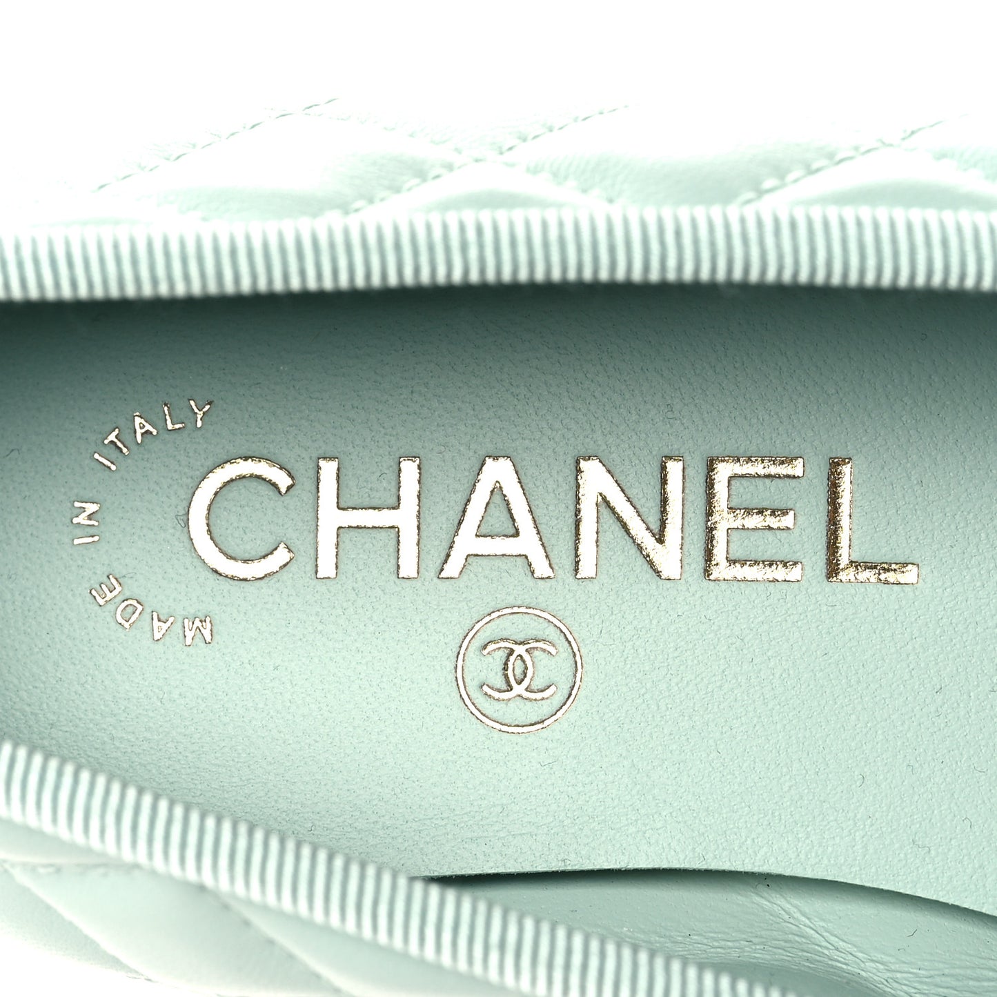 Lambskin Quilted CC Cap Toe Ballerina Flats 37 Light Blue Black