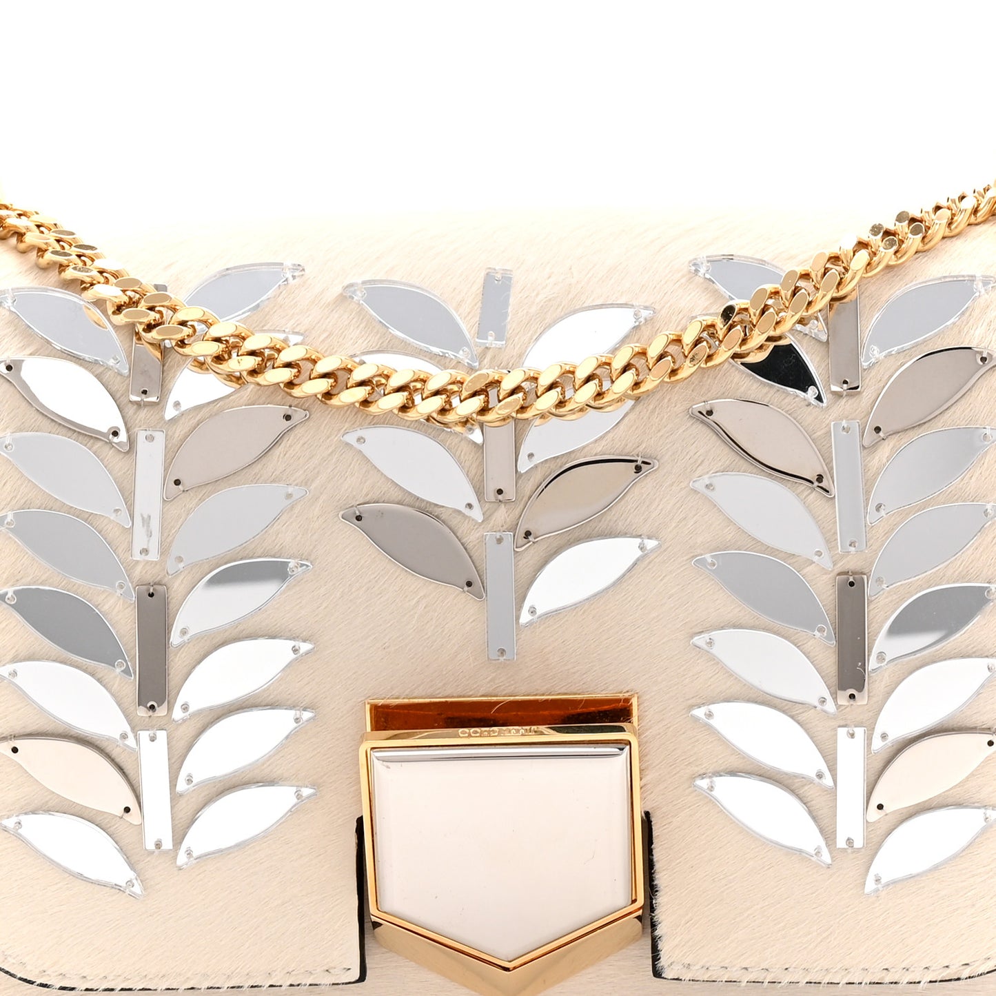 Calf Hair Mirror Embellished Lockett Petite Shoulder Bag White