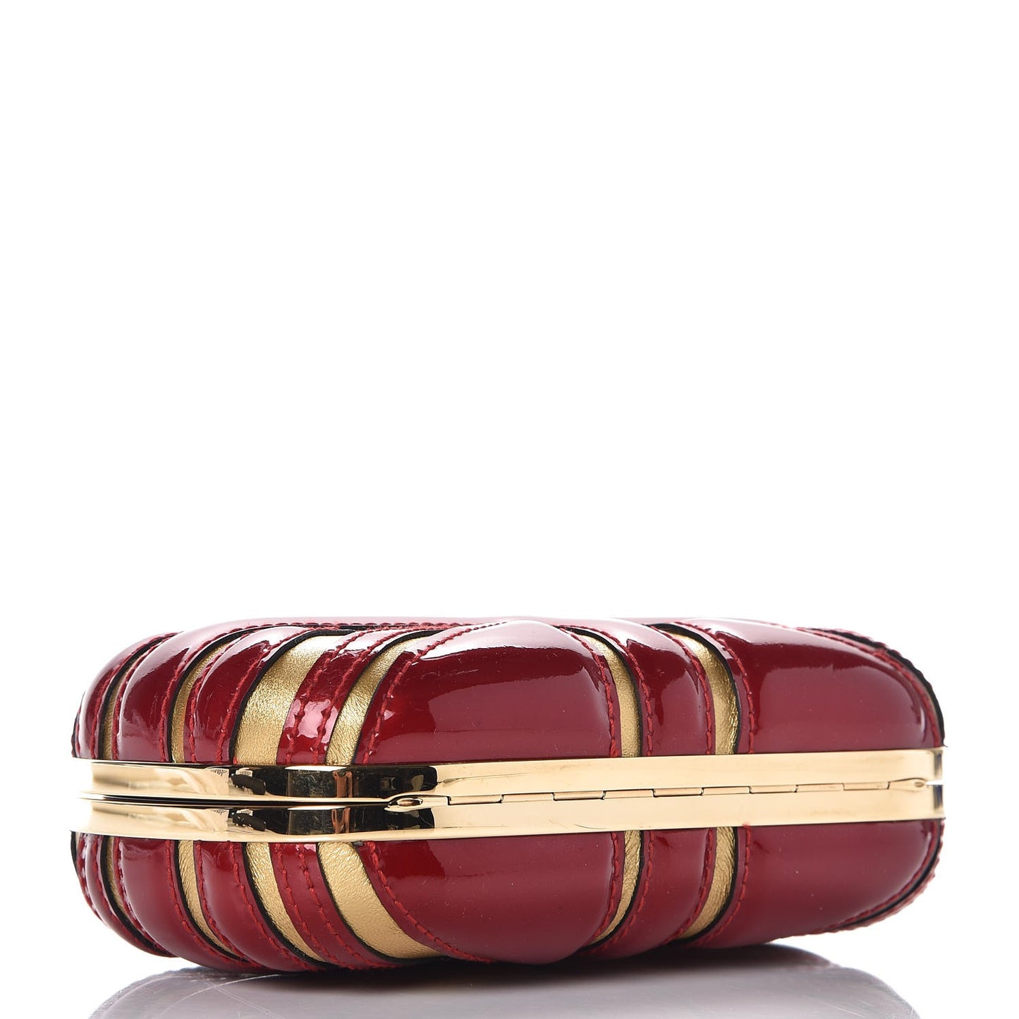 Patent Calfskin Britannia Skull Box Clutch Red Gold