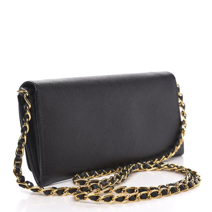 Prada Saffiano Metal Oro Chain Wallet Black 3 of 9
