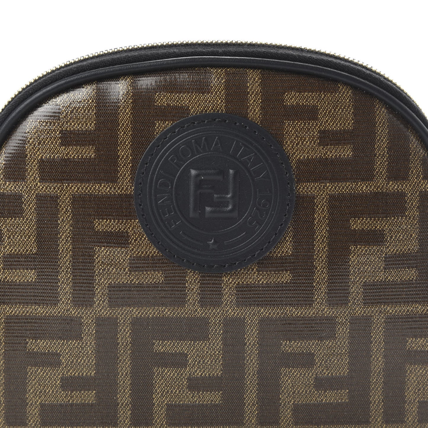 Glazed Fabric Vitello Century FF 1974 Stamp Patch Medium Cosmetic Case Mogano Panna Black