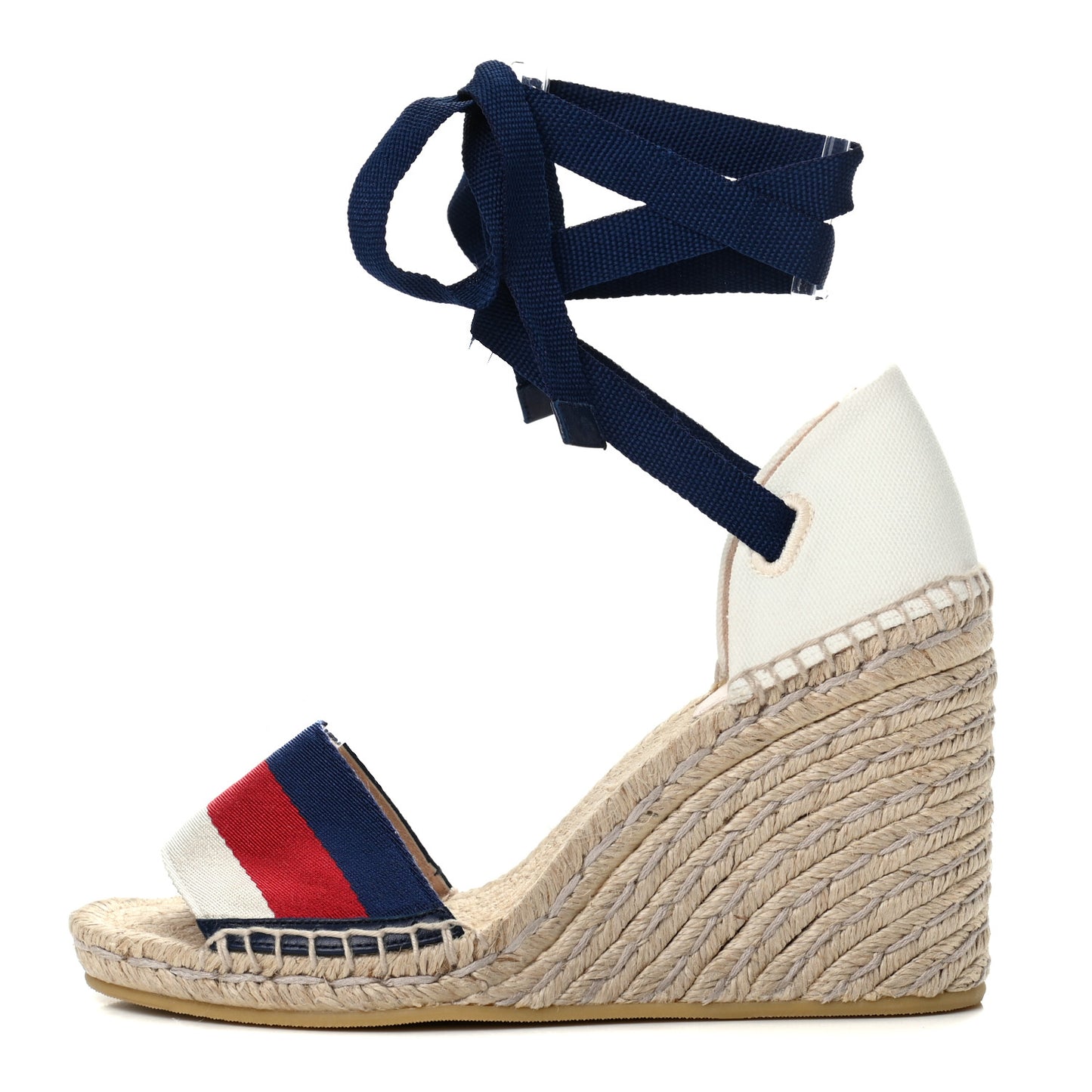 Canvas Sylvie Web Ankle Wrap Espadrille Wedge Sandals 36 Mystic White Hibiscus Red Maritime