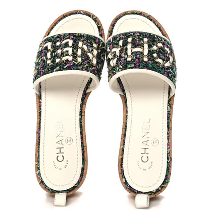 Chanel Tweed Cork CC Chain Mule Sandal 36.5 Green Multicolor 2 of 10