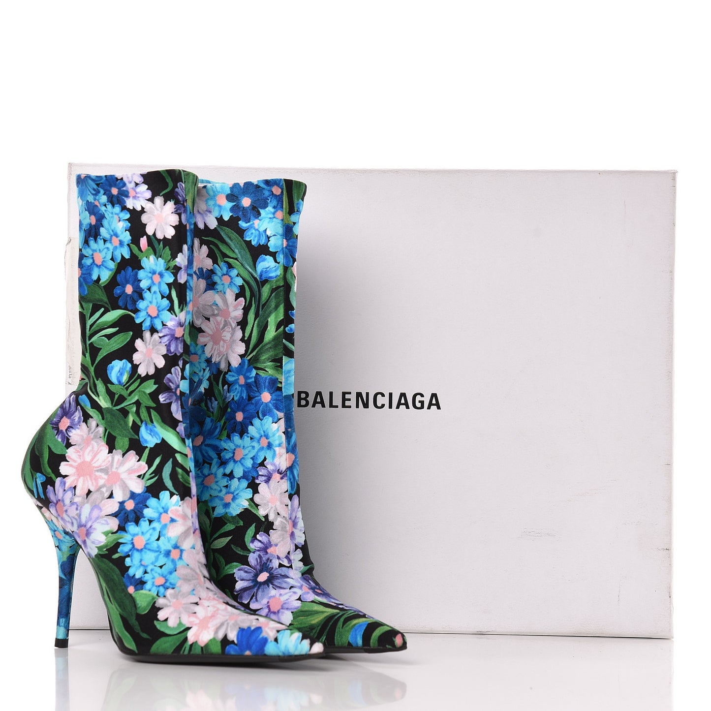 Jersey Crepe Wild Flowers Extreme Pointed Toe Knife Booties 35 Bleu Violet