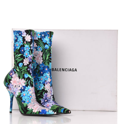 Balenciaga Jersey Crepe Wild Flowers Extreme Pointed Toe Knife Booties 35 Bleu Violet 8 of 8