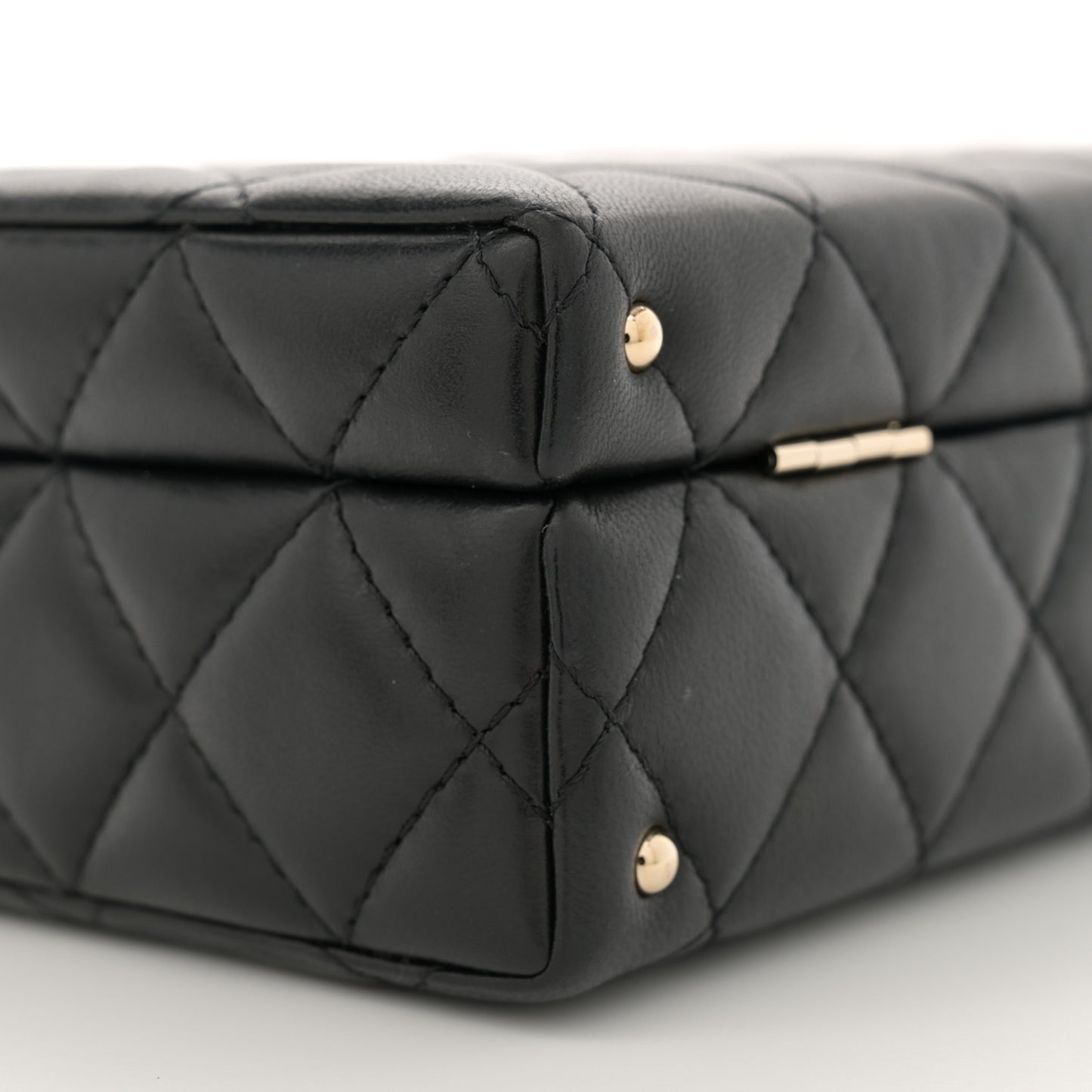 Lambskin Quilted Small CC Top Handle Box Bag Black