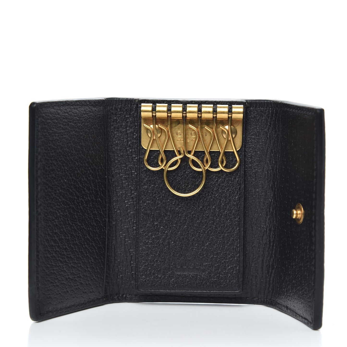 Pebbled Calfskin Bee 6 Key Holder Case Black