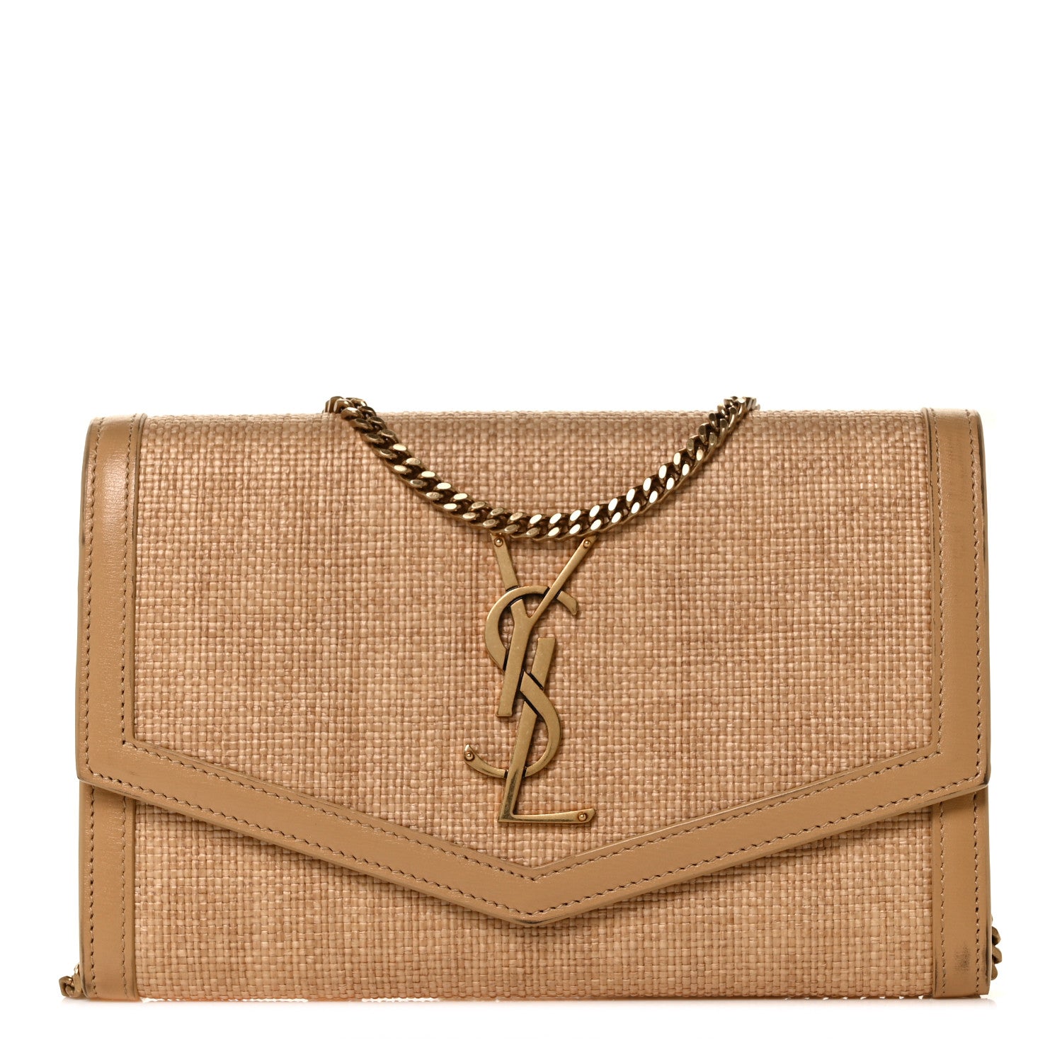 Saint Laurent Micro Raffia Monogram Uptown Chain Wallet Natural Hay Blush 1 of 16