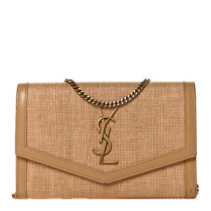 Saint Laurent Micro Raffia Monogram Uptown Chain Wallet Natural Hay Blush 1 of 16