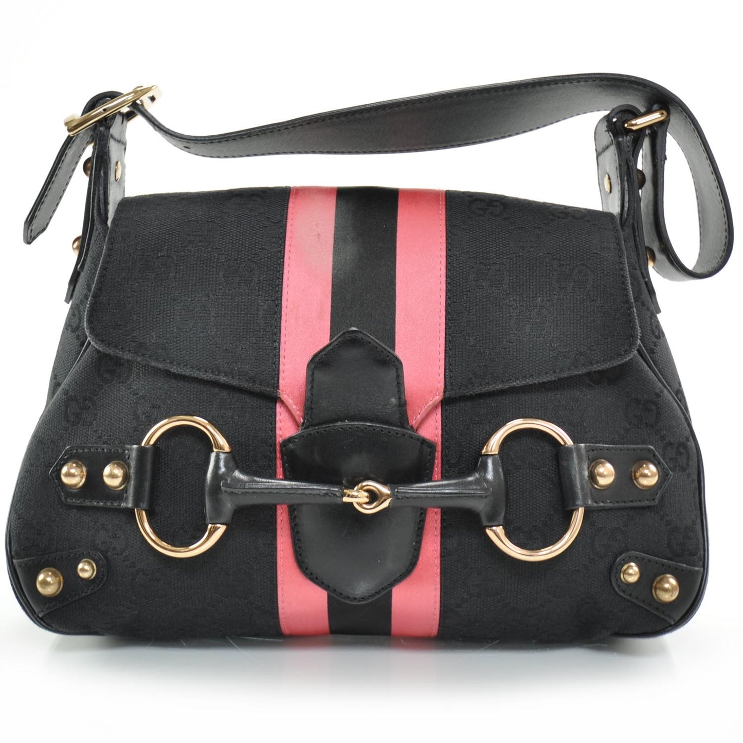 Monogram Horsebit Web Flap Bag Black