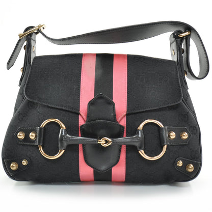 Gucci Monogram Horsebit Web Flap Bag Black 1 of 8