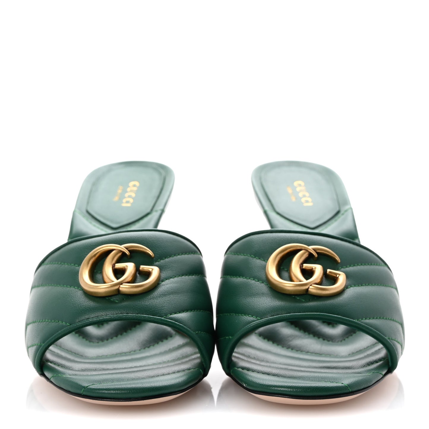 Nappa Matelasse GG Marmont 75mm Slide Sandals 40 Emerald
