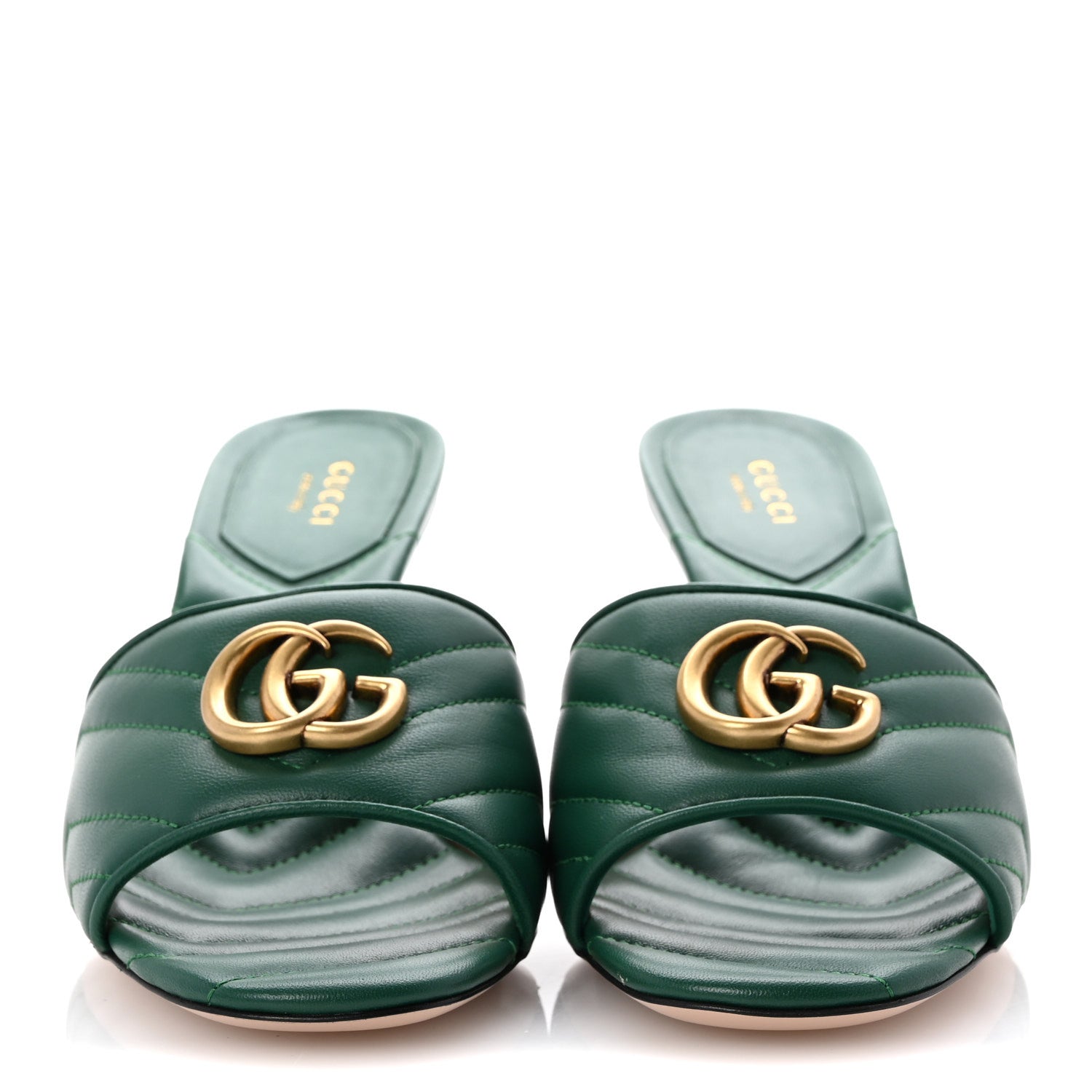 Gucci Nappa Matelasse GG Marmont 75mm Slide Sandals 40 Emerald 3 of 10