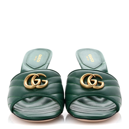 Gucci Nappa Matelasse GG Marmont 75mm Slide Sandals 40 Emerald 3 of 10