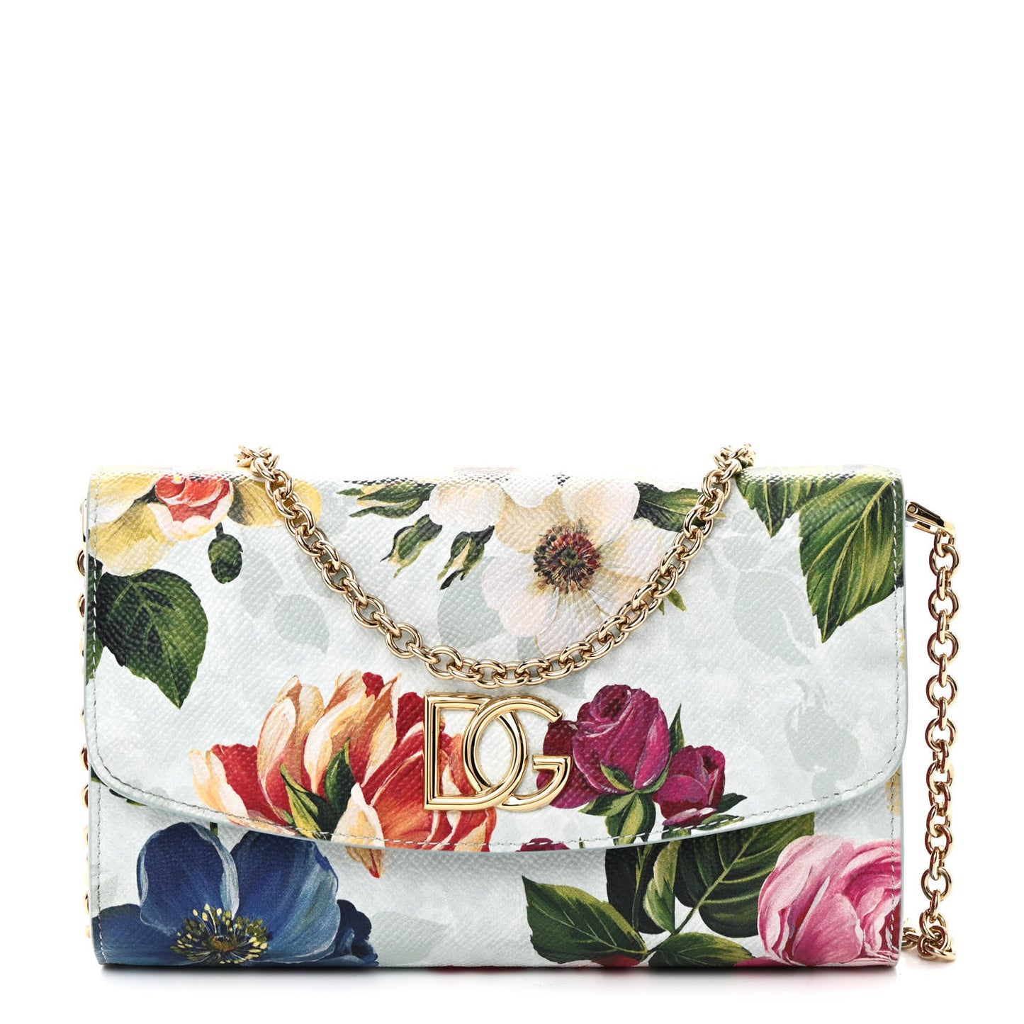Dauphine Floral Print Wallet On Chain Blue Multicolor