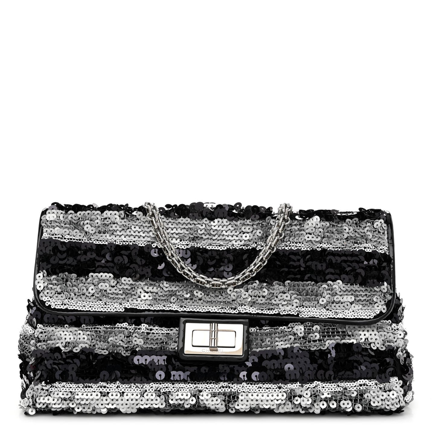 Sequin Striped Medium Reissue Flap Black Silver