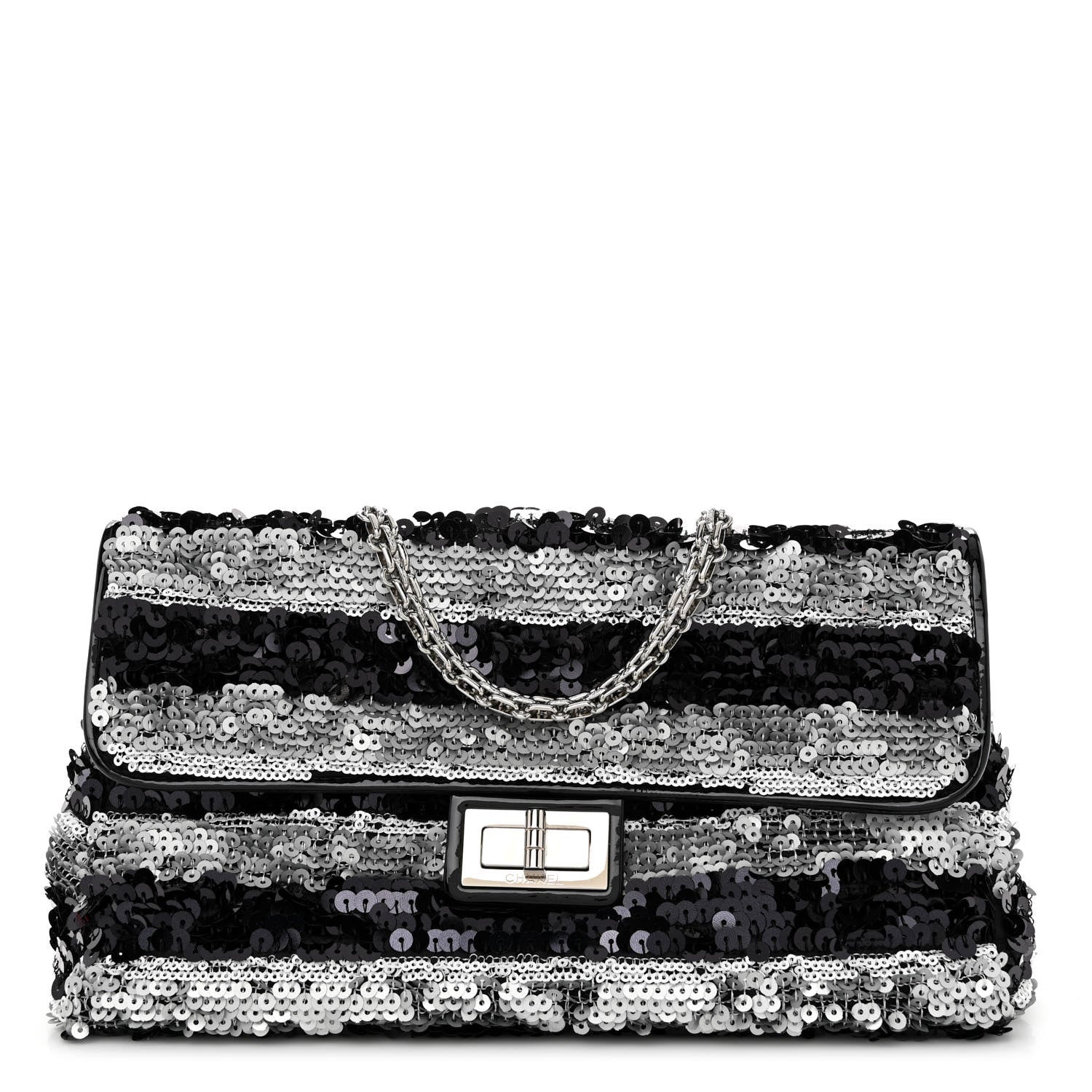 Chanel Sequin Striped Medium Reissue Flap Black Silver 1 of 10