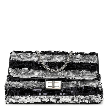 Chanel Sequin Striped Medium Reissue Flap Black Silver 1 of 10