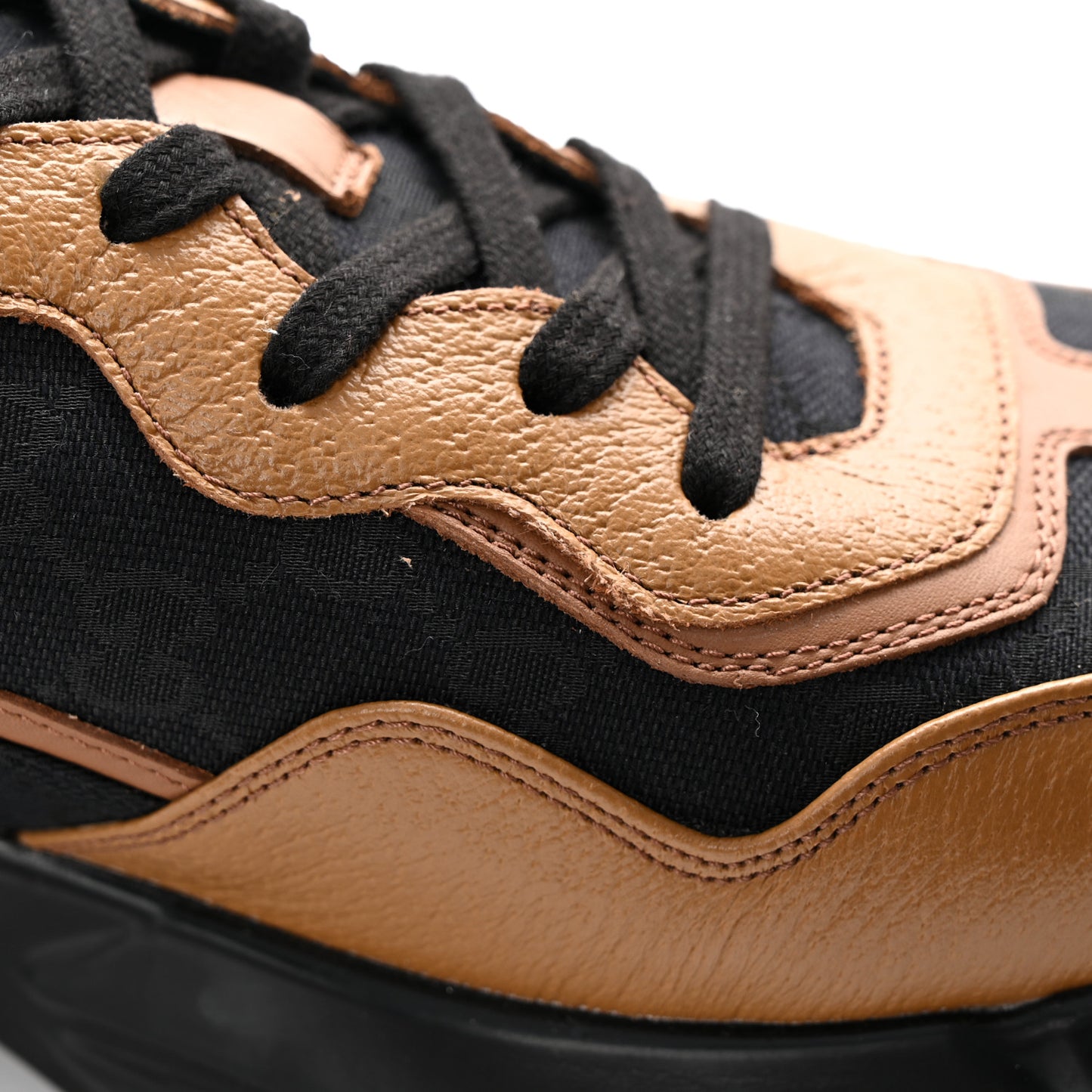 Monogram Textured Dollar Calfskin Mens Rhyton Sneakers 11 Black Khaki Beige