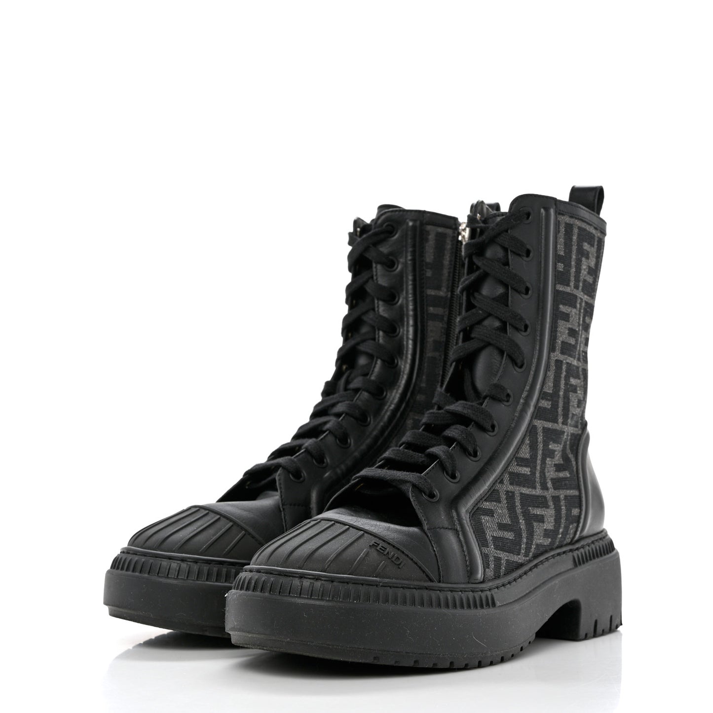 Fabric Jacquard Vitello FF Domino 50mm Biker Boots 38 Black Asfalto