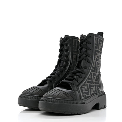 Fendi Fabric Jacquard Vitello FF Domino 50mm Biker Boots 38 Black Asfalto 3 of 8