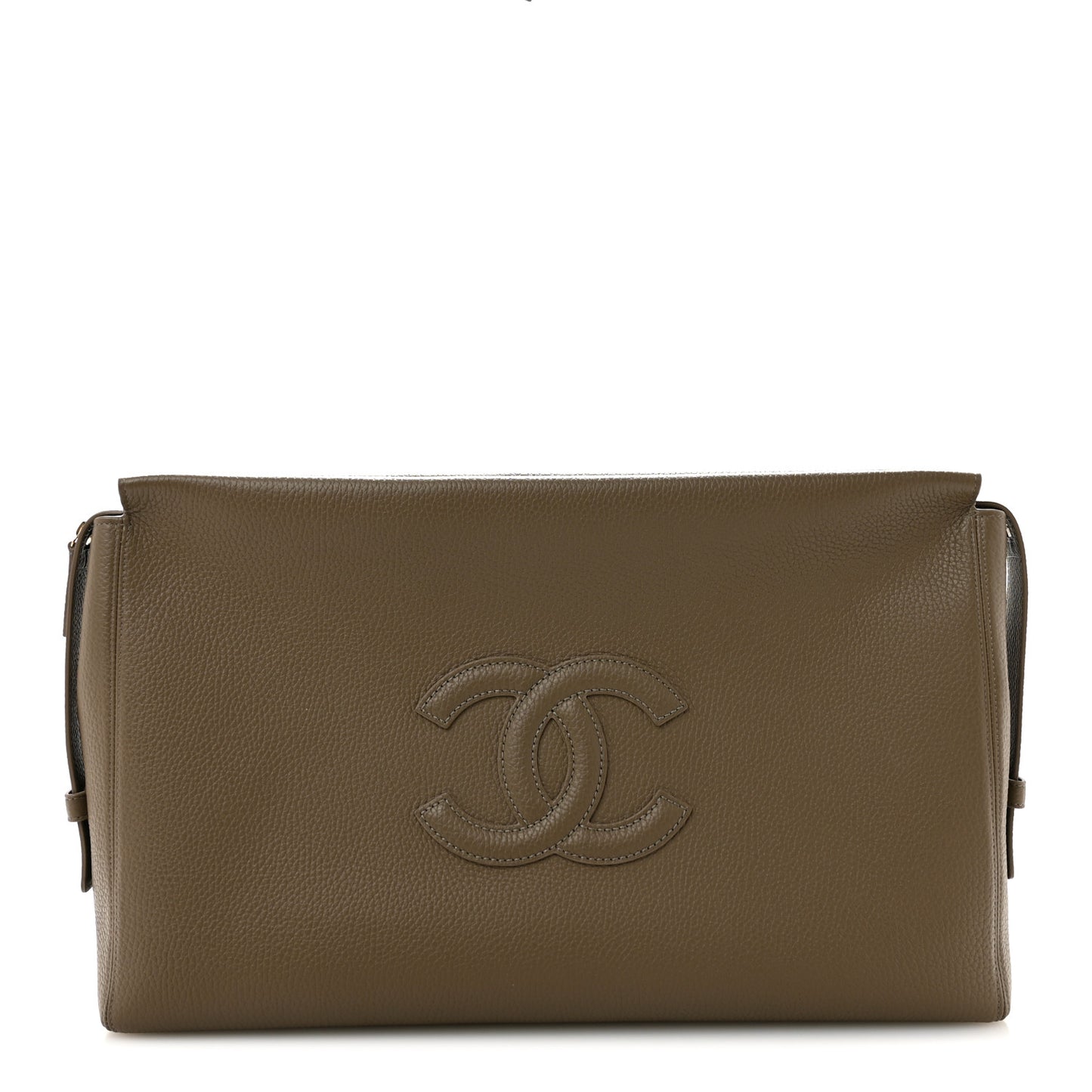 Grained Calfskin Large Zipped Pouch Dark Khaki
