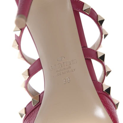 Valentino Garavani Pebbled Rockstud 90mm Cage Mules 38 Raspberry 8 of 9
