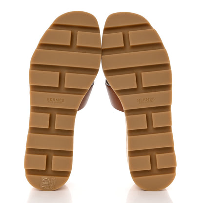 Hermes Calfskin Cork Eze 30 Sandals 35 Marron Glaise 5 of 9