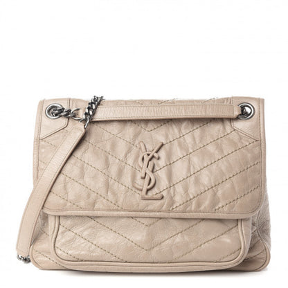 Saint Laurent Crinkled Calfskin Matelasse Monogram Medium Niki Chain Satchel Light Taupe 1 of 9
