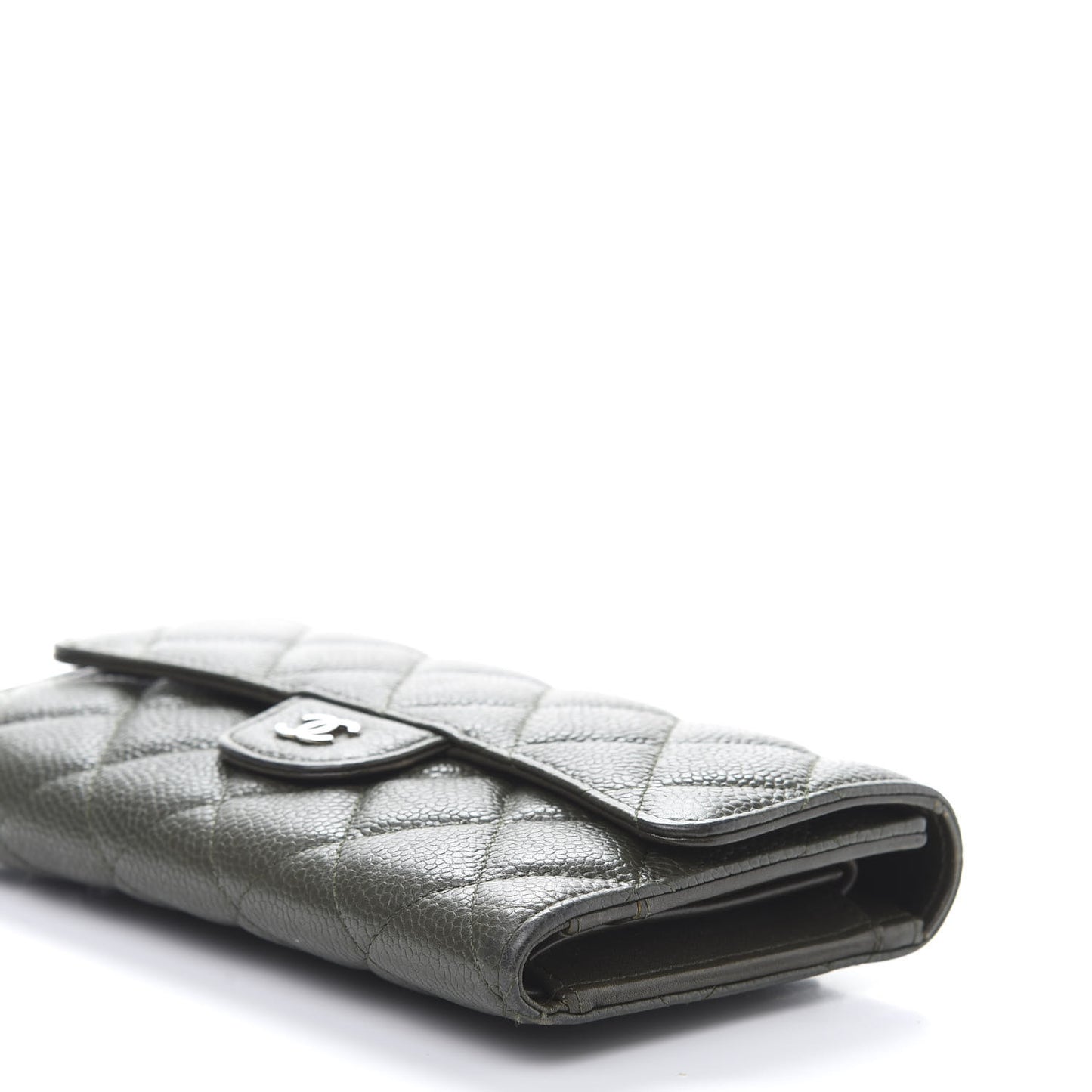 Caviar Quilted Large Flap Wallet Dark Green