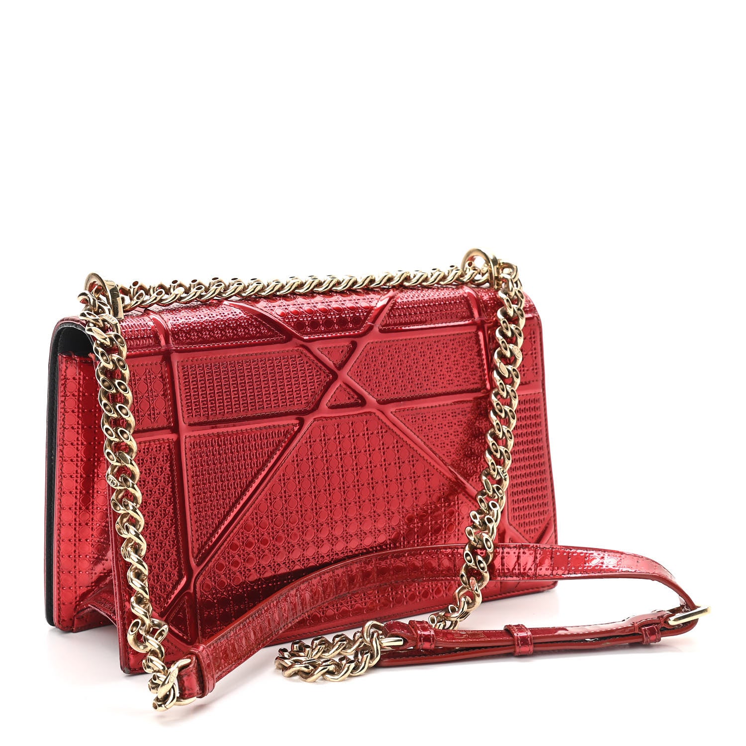 Christian Dior Metallic Patent Micro-Cannage Medium Diorama Flap Bag Red 3 of 15