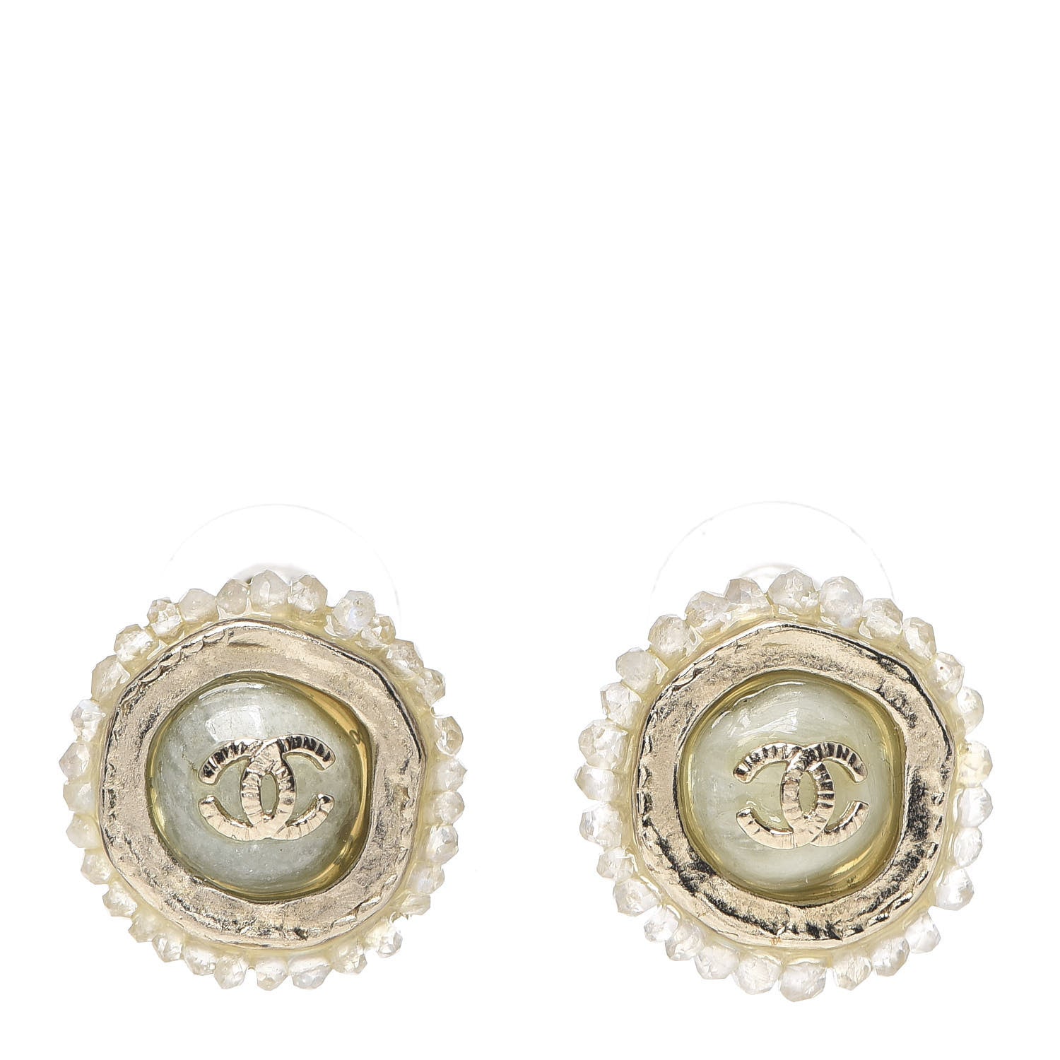 Chanel Crystal Poured Glass CC Earrings Gold 1 of 4