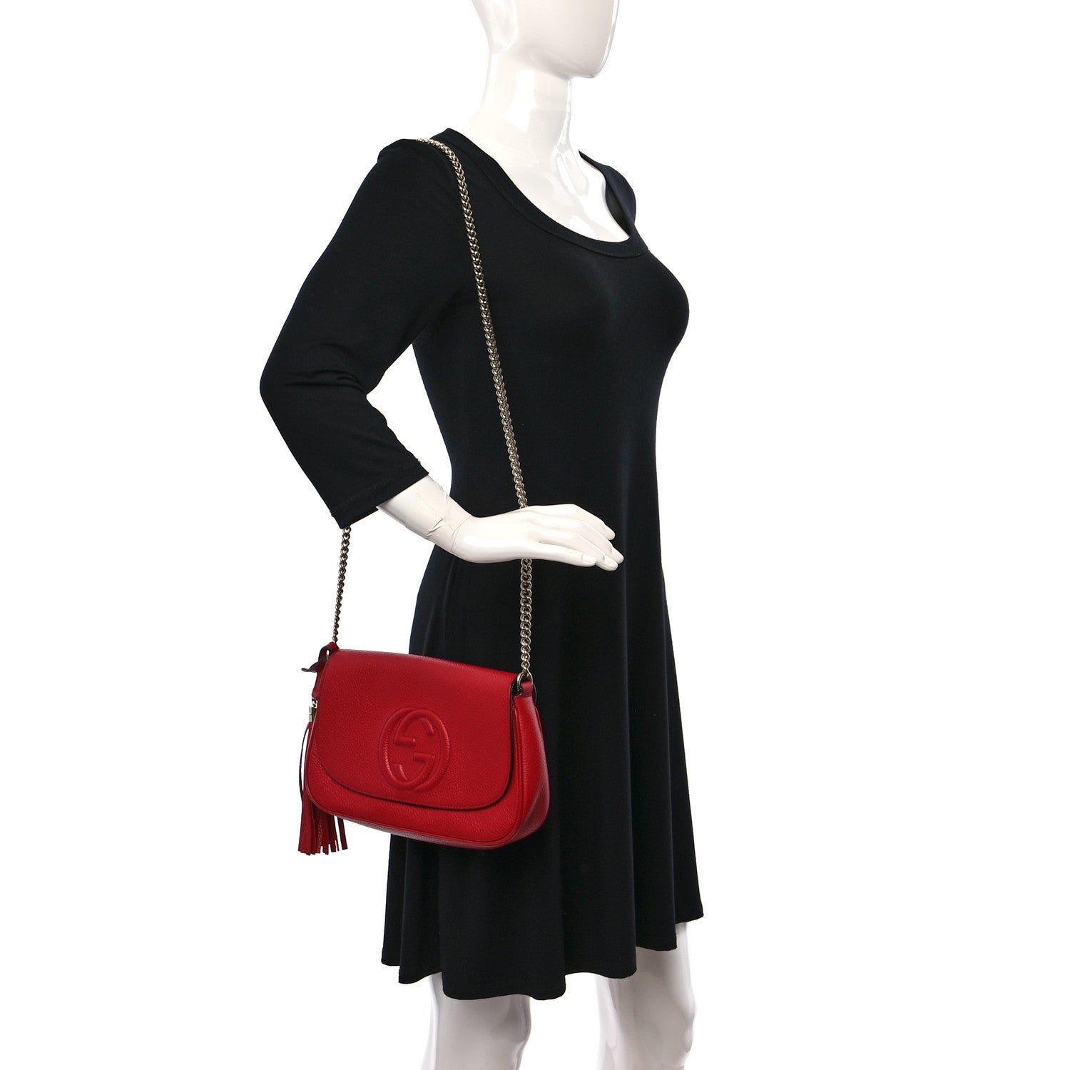 Gucci Pebbled Calfskin Medium Soho Flap Crossbody Vibrant Red 2 of 9