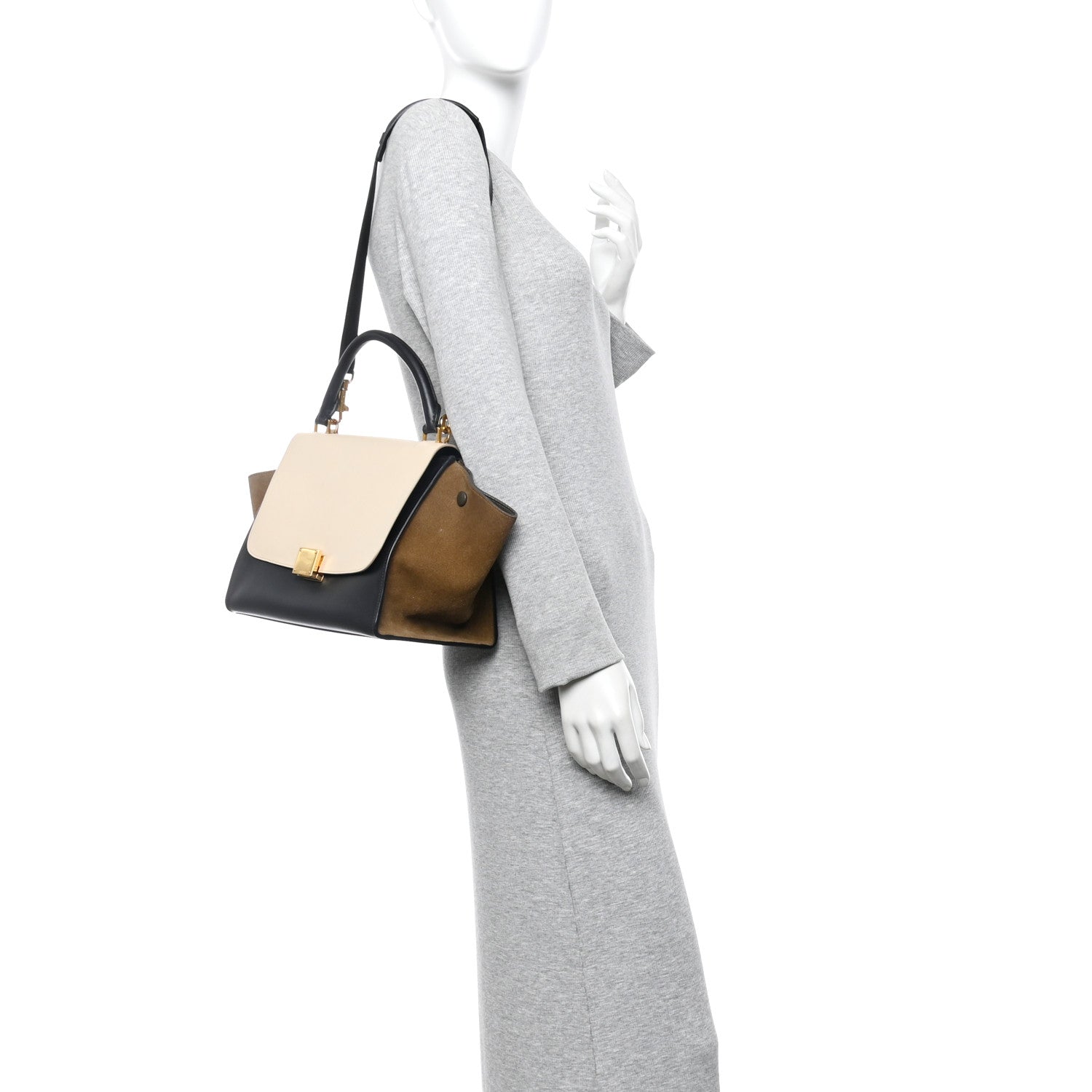 Celine Smooth Calfskin Suede Medium Tri-Color Trapeze Cream Black Brown 2 of 13