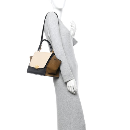 Celine Smooth Calfskin Suede Medium Tri-Color Trapeze Cream Black Brown 2 of 13