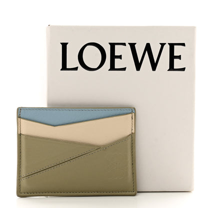 Loewe Calfskin Puzzle Colorblock Card Holder Dusty Blue Sage Green Angora 8 of 8