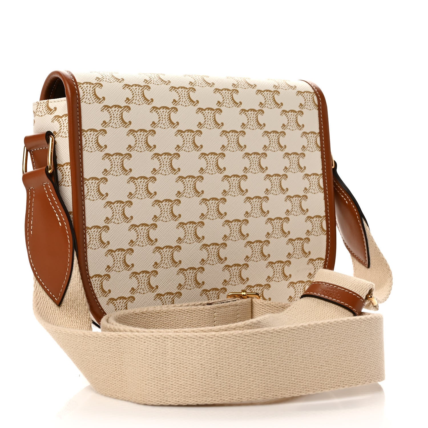 Celine Triomphe Canvas Large Strap Folco Bag White 3 of 8
