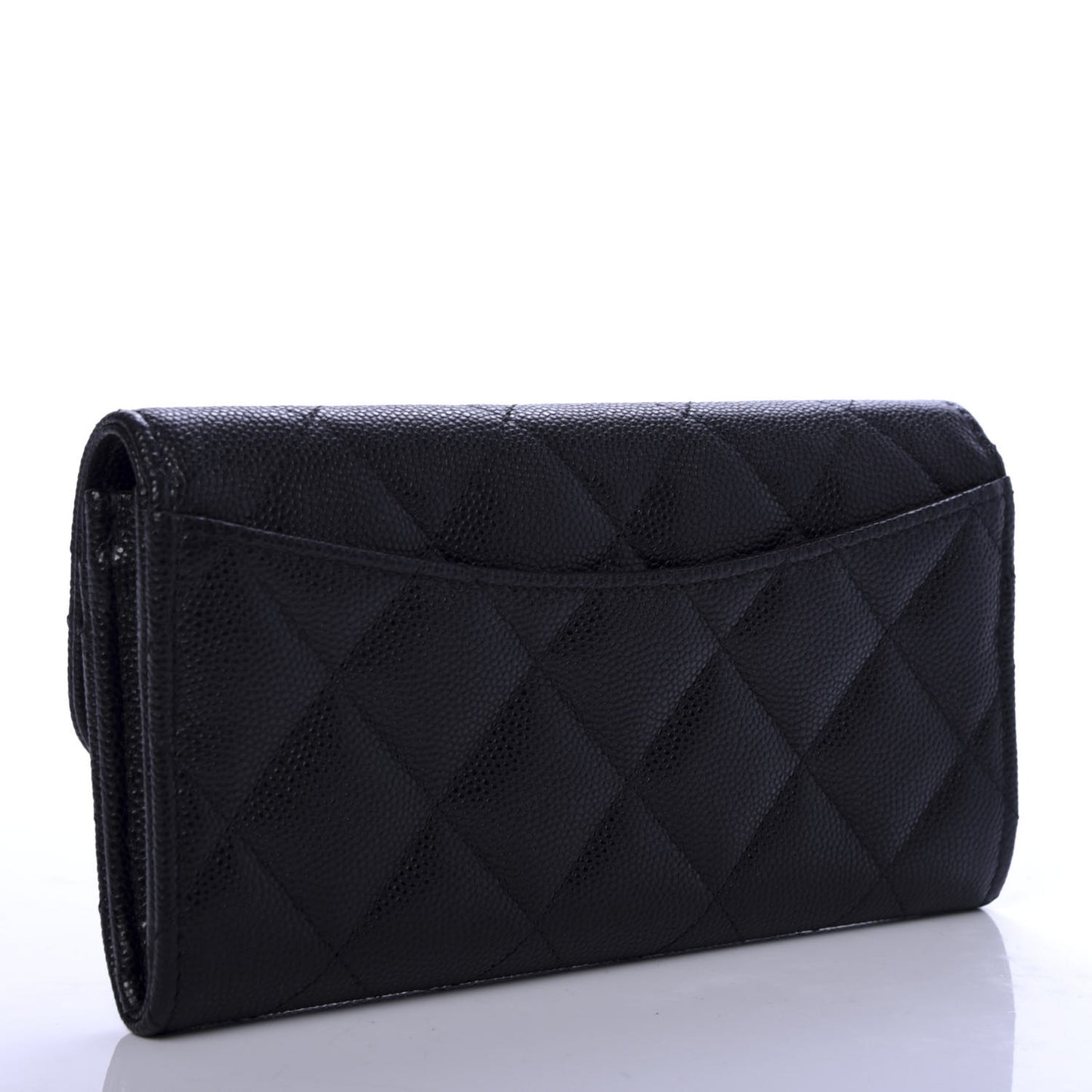 Caviar Quilted Medium Gusset Flap Wallet Black