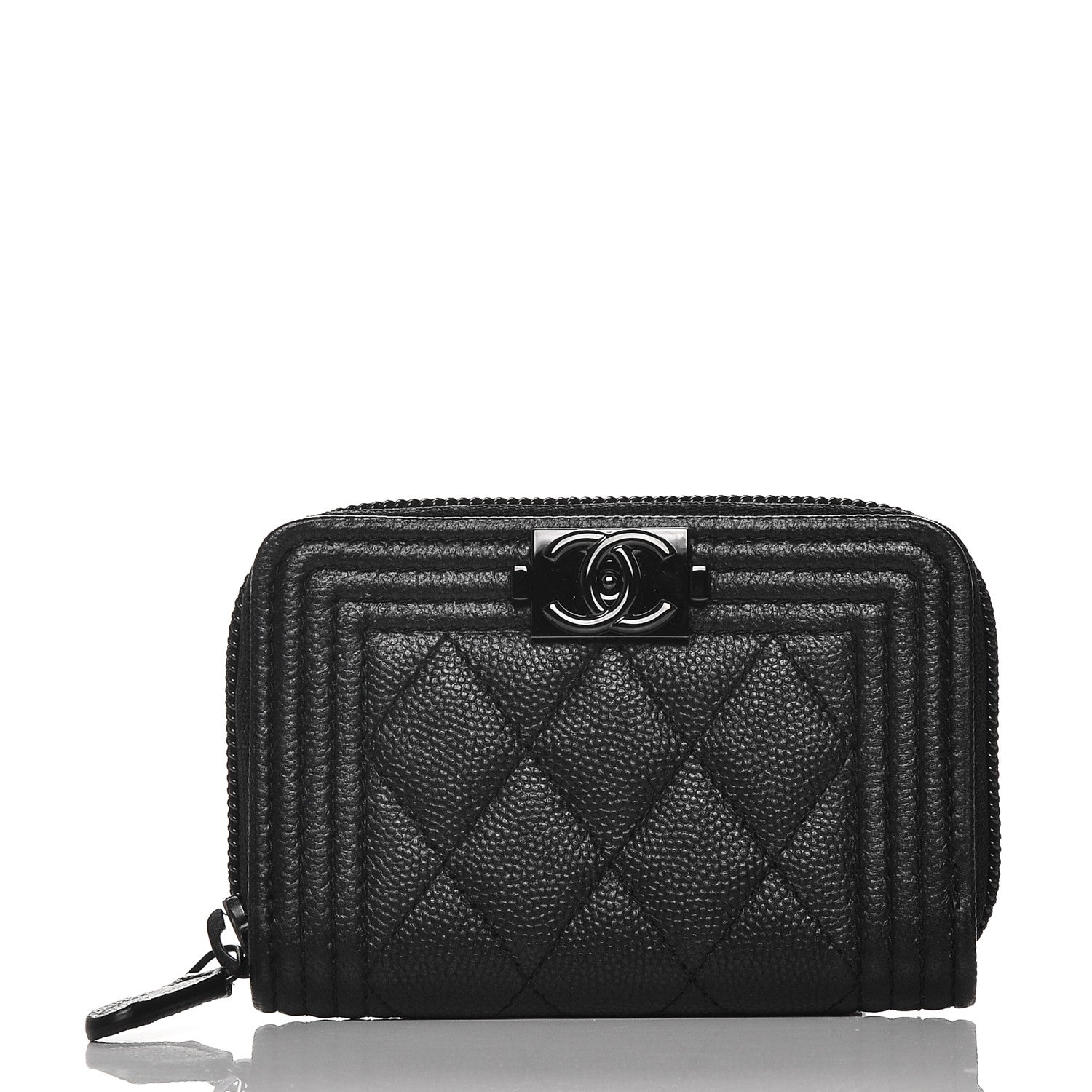 Chanel Caviar Quilted Boy Zip Around Coin Purse Wallet So Black 1 of 4
