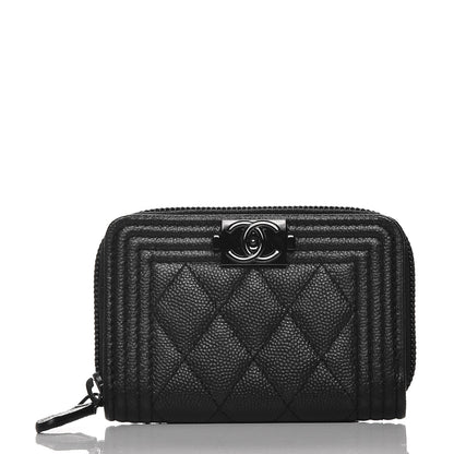 Chanel Caviar Quilted Boy Zip Around Coin Purse Wallet So Black 1 of 4