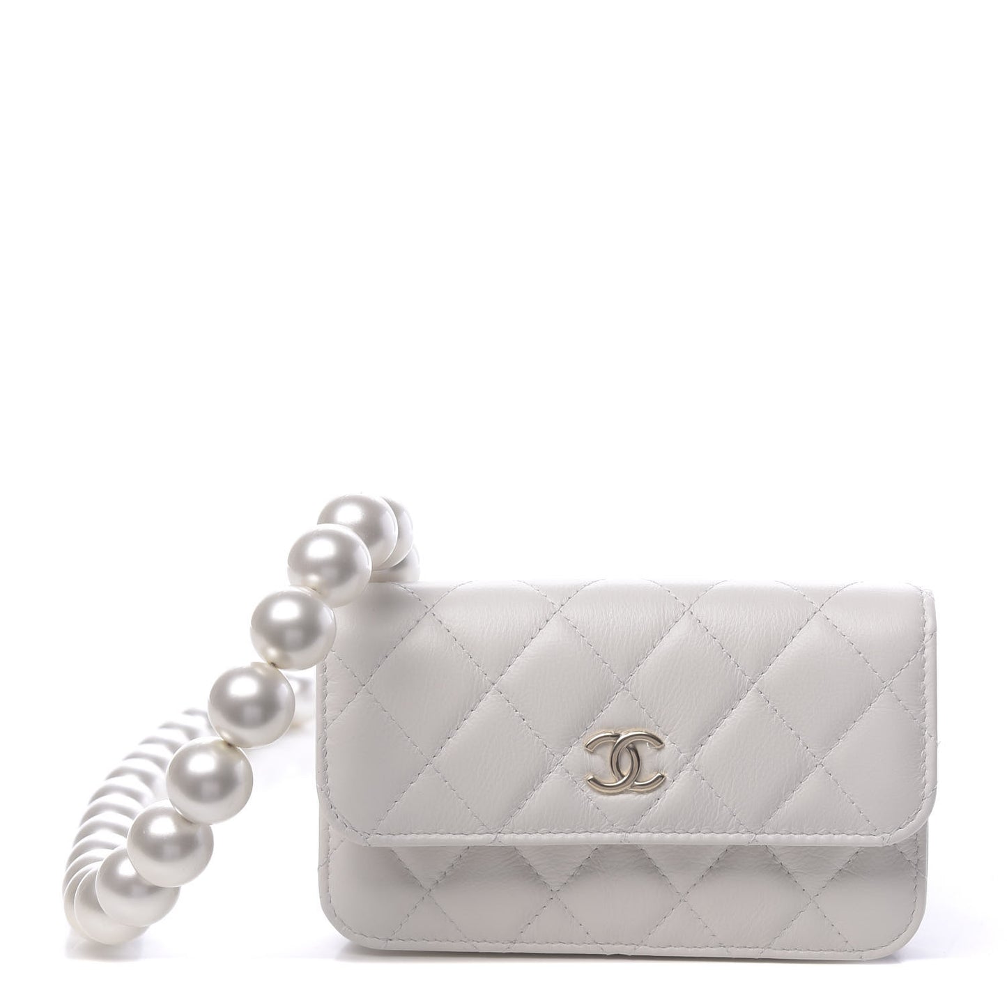 Calfskin Quilted Pearl Clutch With Chain White