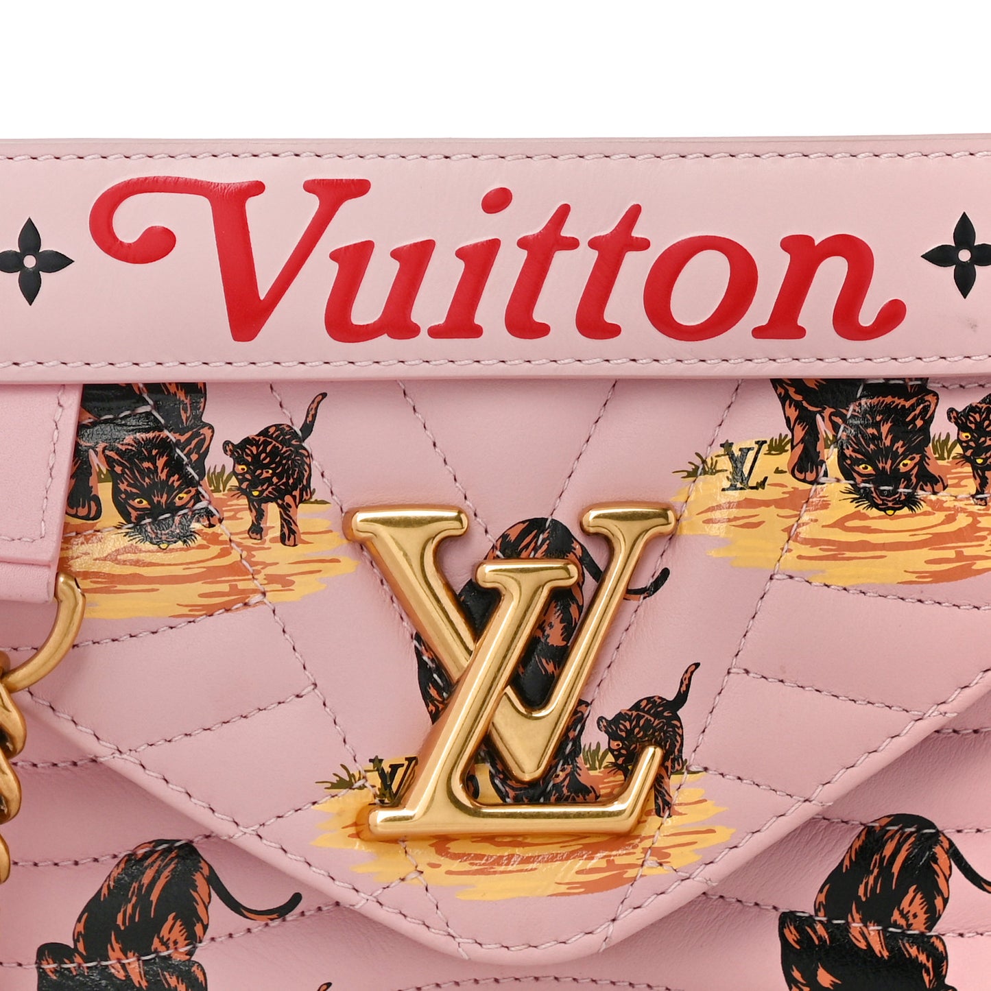 Calfskin Leopard Print New Wave Chain PM Light Pink