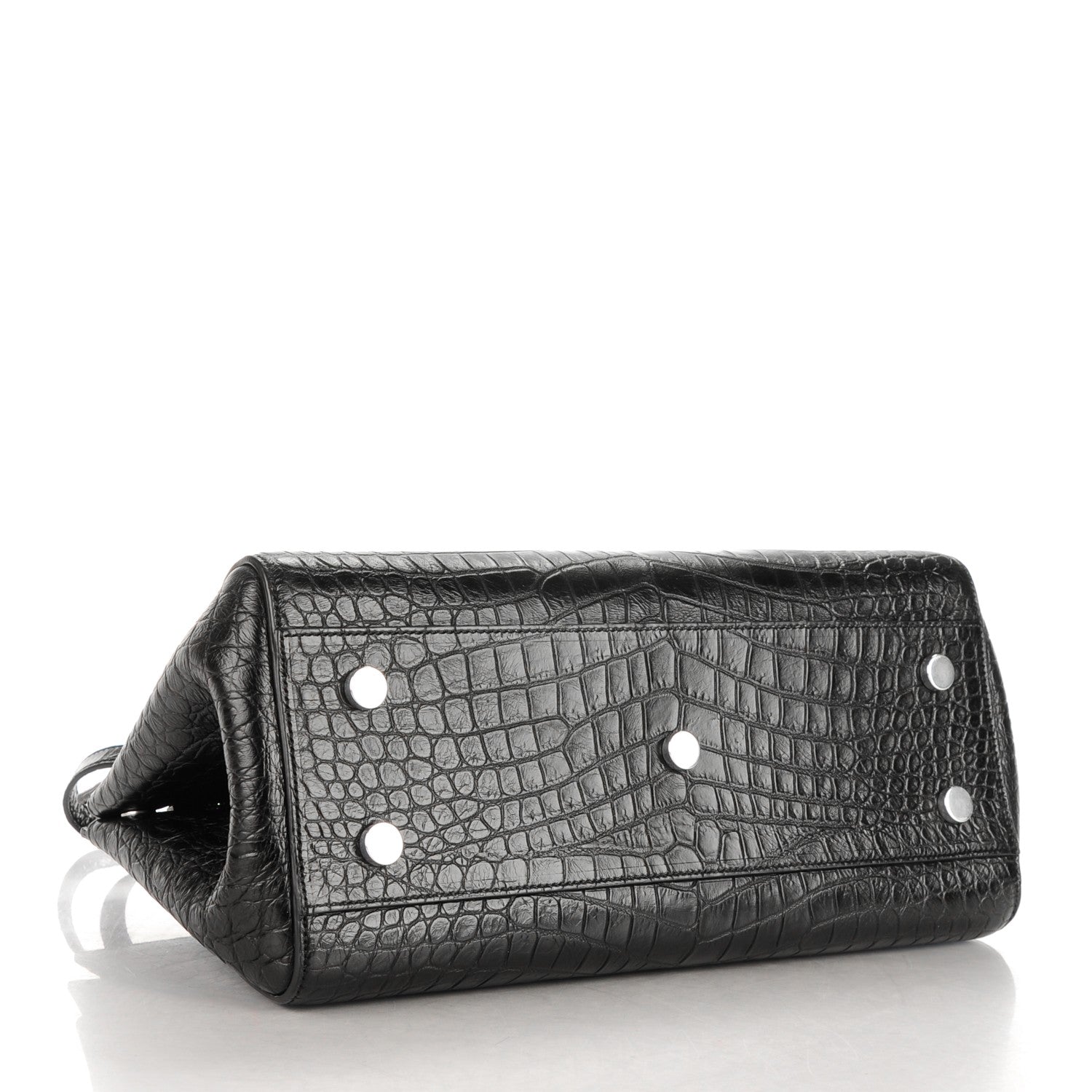 Saint Laurent Calfskin Crocodile Embossed Small Cabas Rive Gauche Black 4 of 8